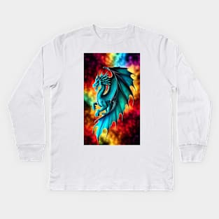 King Dragon Fire Turquoise Kids Long Sleeve T-Shirt